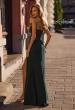 Picture of: Chic Jersey Dress with Asymmetrical Neckline and Sheer Back in Dark Emerald, Style 32849, Back Picture