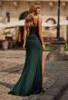 Picture of: Cowl Neck Fitted Gown with Slit and Lace-Up Back in Dark Emerald, Style: 33365, Back Picture