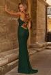 Picture of: Fitted Lace Gown with Plunging Neckline and Lace-Up Back in Dark Emerald, Style: 33508, Back Picture