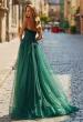 Picture of: Strapless A-Line Gown with Embroidered Corset and Slit in Dark Emerald, Style: 33528, Back Picture