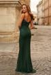 Picture of: Rhinestone Lace Jersey Gown with High Slit in Dark Emerald, Style: 33587, Back Picture