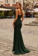Picture of: Ruched Mesh Gown with Fitted Bodice in Dark Emerald, Style: 33612, Back Picture