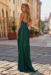 Picture of: Rhinestone Sheer Lace Bodice Prom Dress with High Slit in Dark Emerald, Style: 33627, Back Picture