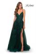 Picture of: Tulle Prom Dress with Floral Detail and Side Slit in Dark Emerald, Style: 28985, Detail Picture 1