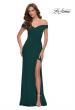 Picture of: Off the Shoulder Net Jersey Dress with Ruching in Dark Emerald, Style 29756, Detail Picture 1
