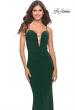 Picture of: Net Jersey Gown with Jeweled Detail in Deep V Neckline in Dark Emerald, Style: 31114, Detail Picture 1