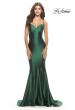 Picture of: Liquid Jersey Mermaid Gown with Lace Up Back in Dark Emerald, Style: 31295, Detail Picture 1
