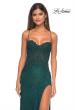 Picture of: Rhinestone Fishnet Gown with Lace Detail and High Slit in Dark Emerald, Style: 32218, Detail Picture 1