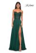 Picture of: Strapless Chiffon Prom Gown with Lace Illusion Bodice in Dark Emerald, Style: 32311, Detail Picture 1