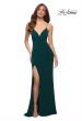 Picture of: Matte Jersey Long Dress with Lace Up Back in Dark Emerald, Style 29708, Detail Picture 1