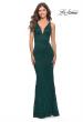 Picture of: Fitted Stretch Lace Prom Dress with Banded Waist in Dark Emerald, Style: 31234, Detail Picture 2