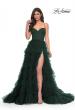 Picture of: Ruffle Tulle A-Line Dress with Satin Bustier Top in Dark Emerald, Style: 32071, Detail Picture 2