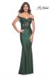 Picture of: Sheer Lace Bodice with Off the Shoulder Straps and Jersey Skirt Gown in Dark Emerald, Style: 32302, Detail Picture 2