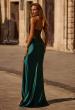 Picture of: Chic Stretch Satin Dress with Illusion Mesh Back in Dark Emerald, Style 32640, Detail Picture 2