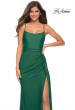 Picture of: Jersey Luxe Gown with Draped Slit and Strappy Back in Dark Emerald, Detail Picture 3