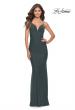 Picture of: Simple Jersey Dress with Low Open Back and Ruched Zipper in Dark Emerald, Style: 31227, Style: 31227