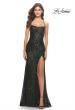 Picture of: Lace Up Back Sequin Gown with Flare Skirt in Dark Emerald, Style: 31508, Detail Picture 3