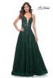 Picture of: A-Line Tulle Dress with Rhinestone Embellished Lace Applique in Dark Emerald, Style: 32022, Detail Picture 3
