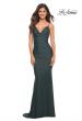 Picture of: Luxe Simple Jersey Gown with Draped Neckline in Dark Emerald, Detail Picture 4