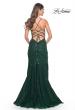 Picture of: Long Tulle Gown with Stunning Beaded Lace Applique Details in Dark Emerald, Style: 32307, Detail Picture 4