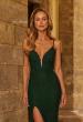 Picture of: Fitted Lace Gown with Plunging Neckline and Lace-Up Back in Dark Emerald, Style: 33508, Detail Picture 4