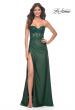 Picture of: Ruched Jersey Skirt with Lace Illusion Top and Rhinestone Prom Dress in Dark Emerald, Style: 32011, Detail Picture 5