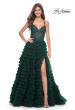 Picture of: Ruffle Tulle Prom Gown with Illusion Lace Bodice and High Slit in Dark Emerald, Style: 32128, Detail Picture 5