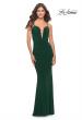 Picture of: Net Jersey Gown with Jeweled Detail in Deep V Neckline in Dark Emerald, Style: 31114, Detail Picture 6