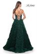 Picture of: Ruffle Tulle Prom Gown with Illusion Lace Bodice and High Slit in Dark Emerald, Style: 32128, Detail Picture 6