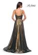 Picture of: Stunning Metallic Chiffon Gown with Ruched Bodice and Slit in Dark Emerald, Style 32864, Detail Picture 6