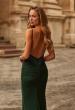 Picture of: Ruched Jersey Gown with Low Rhinestone Detail Back in Dark Emerald, Style: 33560, Detail Picture 6