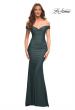 Picture of: Luxe Off the Shoulder Gown with Mesh Side and Back Panels in Dark Emerald, Detail Picture 7