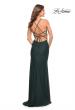 Picture of: Faux Wrap Jersey Dress with Slit and Strappy Back in Dark Emerald, Style: 30501, Detail Picture 7