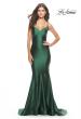 Picture of: Liquid Jersey Mermaid Gown with Lace Up Back in Dark Emerald, Style: 31295, Detail Picture 7