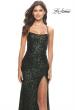 Picture of: Lace Up Back Sequin Gown with Flare Skirt in Dark Emerald, Style: 31508, Detail Picture 7