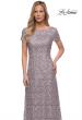 Picture of: Embroidered Lace Long Gown with Short Sleeves in Dark Mauve, Main Picture