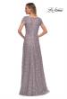 Picture of: Embroidered Lace Long Gown with Short Sleeves in Dark Mauve, Back Picture