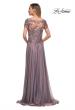 Picture of: Chiffon Evening Gown with Lace Bodice in Dark Mauve, Back Picture