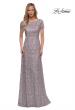 Picture of: Embroidered Lace Long Gown with Short Sleeves in Dark Mauve, Detail Picture 1