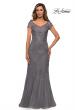 Picture of: Short Sleeve Lace Evening Dress with V Neckline in Dark Platinum, Style: 28099, Detail Picture 1