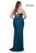 Picture of: Ruched Jersey Plus Dress with Lace Up Back in Dark Teal, Style: 32195, Back Picture