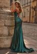 Picture of: Metallic Jersey Mermaid Gown with Draped Cowl Neckline and Lace-Up Back in Dark Teal, Style: 33412, Main Picture