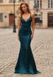 Picture of: Satin Fitted Gown with Strappy Open Back in Dark Teal, Style: 33611, Main Picture
