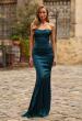 Picture of: Strapless Satin Gown with Ruching and Lace-Up Back in Dark Teal, Style: 33654, Main Picture