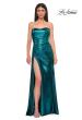 Picture of: Strapless Chic Metallic Jersey Dress with Draped Slit in Dark Teal, Style 32830, Detail Picture 8