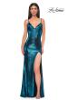 Picture of: Fitted Metallic Jersey Prom Dress with Corset Style Top in Dark Teal, Style 32877, Detail Picture 9