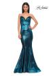 Picture of: Mermaid Metallic Prom Dress with Sweetheart Strapless Top in Dark Teal, Style 32995, Detail Picture 9