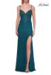 Picture of: Lace Fitted Gown with Slit and Crisscross Open Back in Dark Teal, Style: 33381, Detail Picture 9