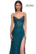 Picture of: Stretch Satin Prom Dress with Eyelet Detail Neckline in Dark Teal, Style 32671, Detail Picture 10