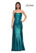 Picture of: Strapless Chic Metallic Jersey Dress with Draped Slit in Dark Teal, Style 32830, Detail Picture 10